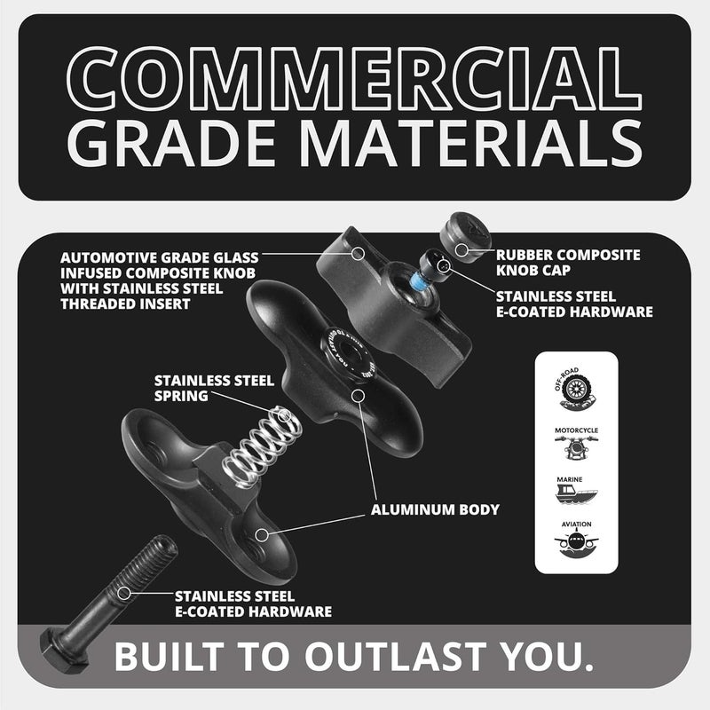 tackform 2" Long Metal 20mm Ball and Socket Arm | DuraLock 20 Series | Dual 20mm Sockets with Optional Anti-Theft Knob | Black - Image 2